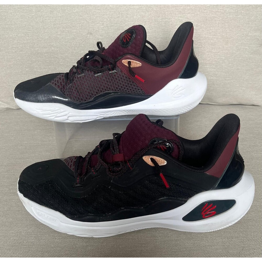 Under Armour Curry 11 Domaine Basketball Shoes Black Burgundy Men's Size 12